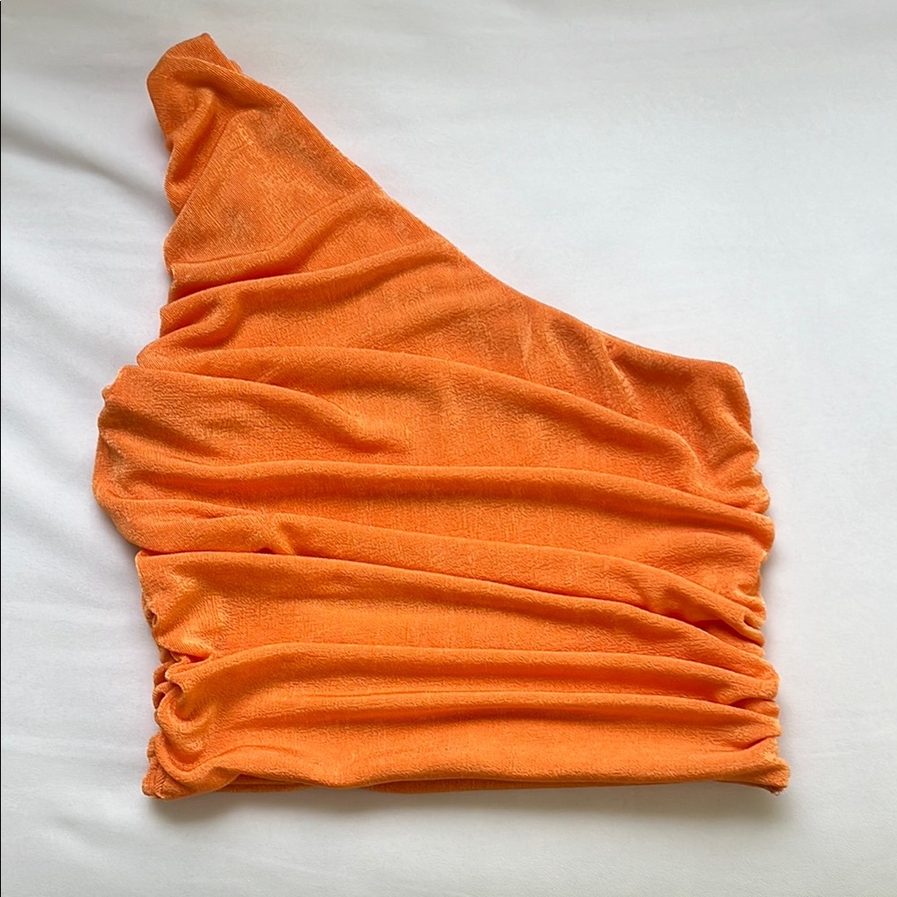 Orange Ruched One-Shoulder Top